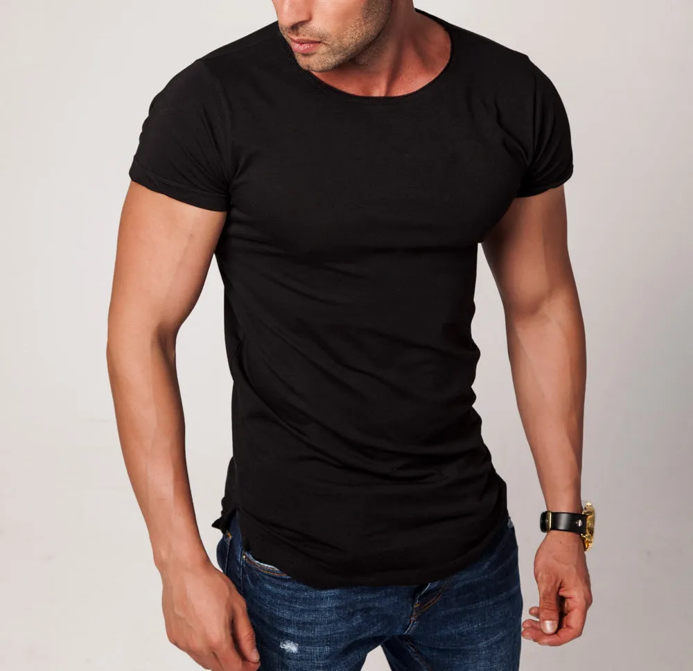 2 Pack Black and White Men's Plain Round Neck T-shirt - Longline