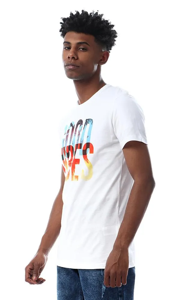 56769 "Good Vibes" Printed Summer White T-Shirt