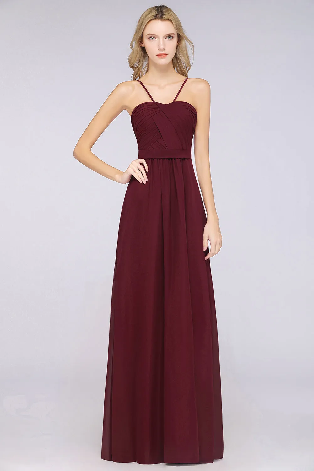 A-Line Chiffon Sweetheart Backless Long Bridesmaid Dress with Ruffles