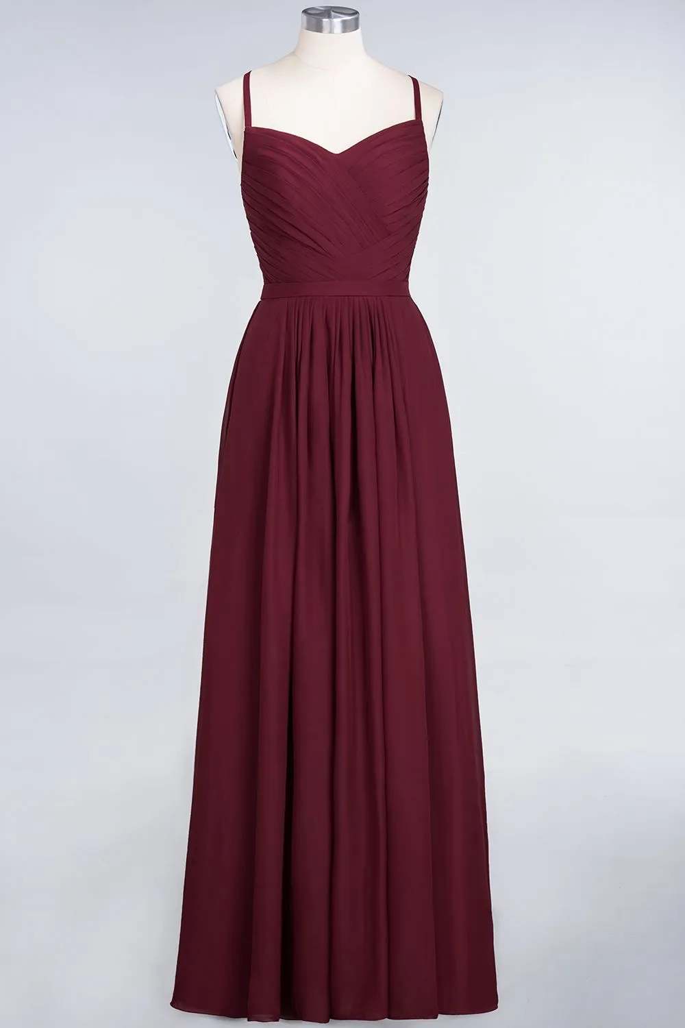 A-Line Chiffon Sweetheart Long Backless Bridesmaid Dress with Ruffles