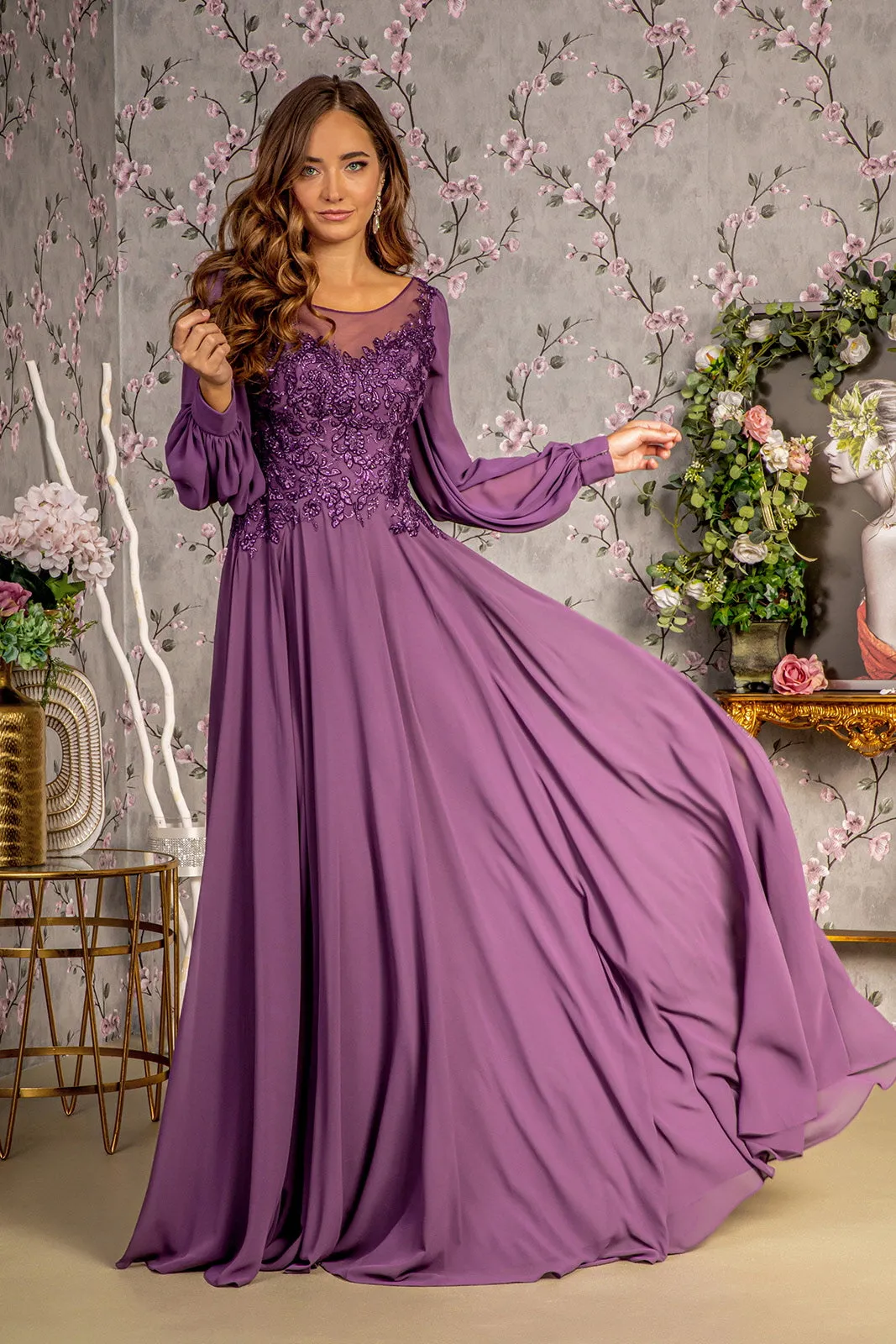 A Line Long Formal Mother of the Bride Dress