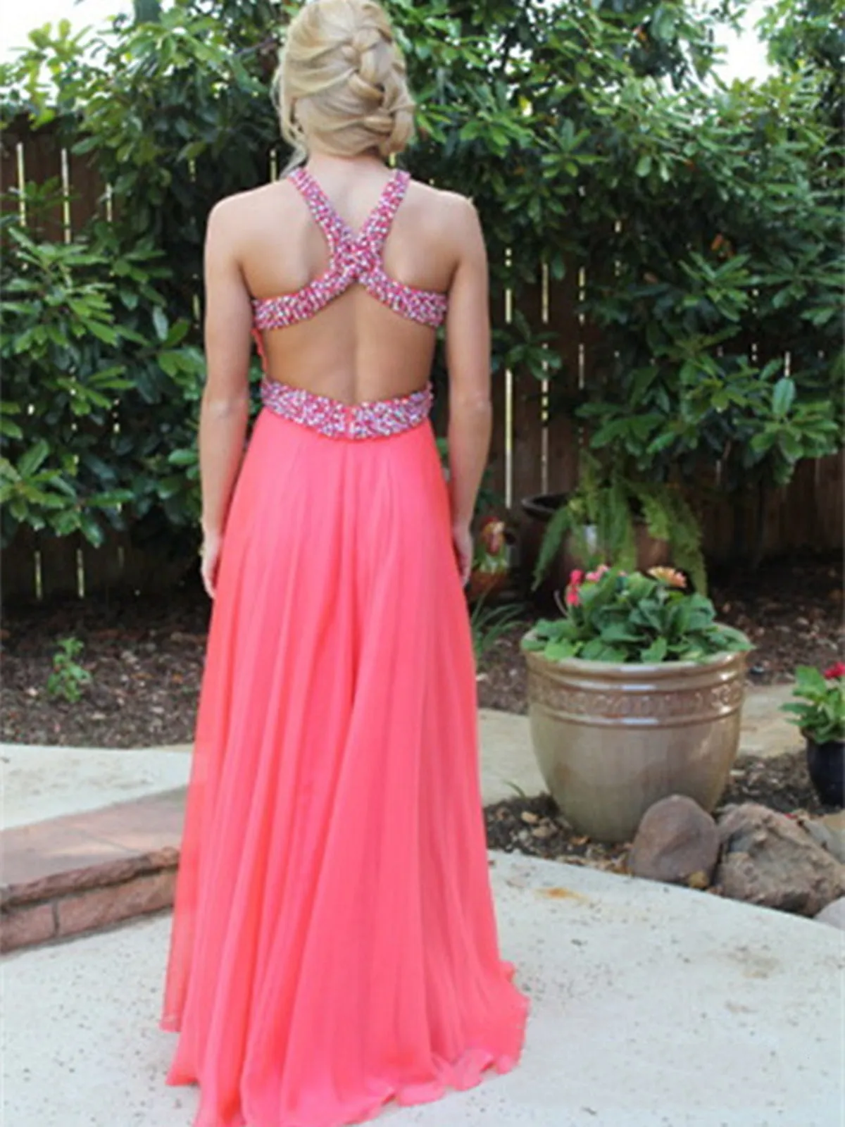 A Line Round Neckline Backless Prom Dresses 2015, Formal Dresses 2015, Evening Dresses 2015