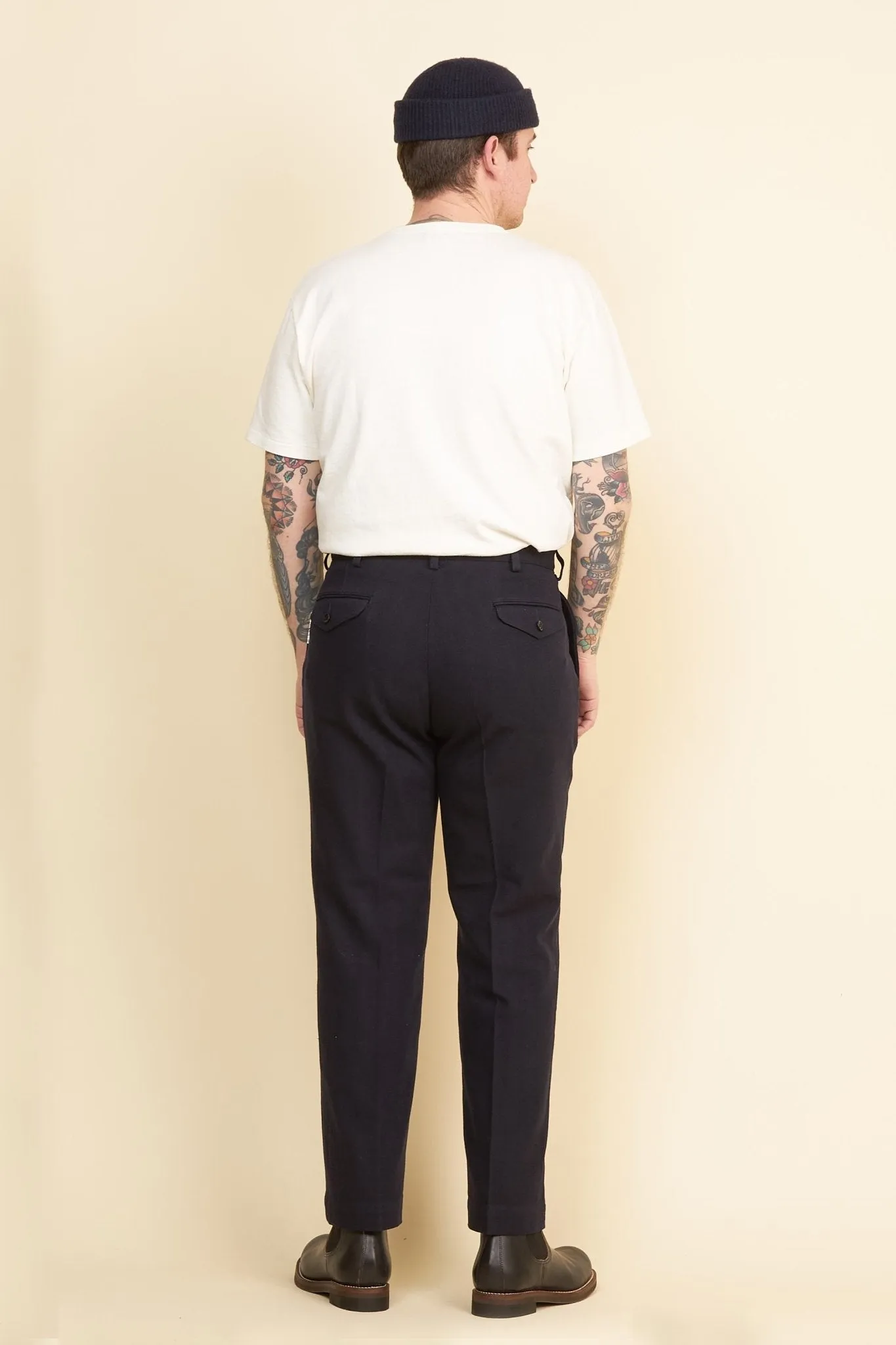 Addict Clothes Single Pleated Herringbone Army Trousers - Navy