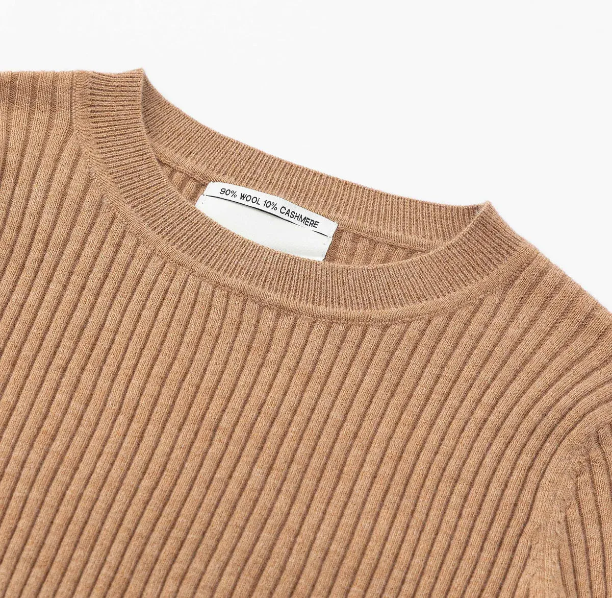 Aleger Cashmere Nutmeg Skinny Rib Crew Neck Sweater