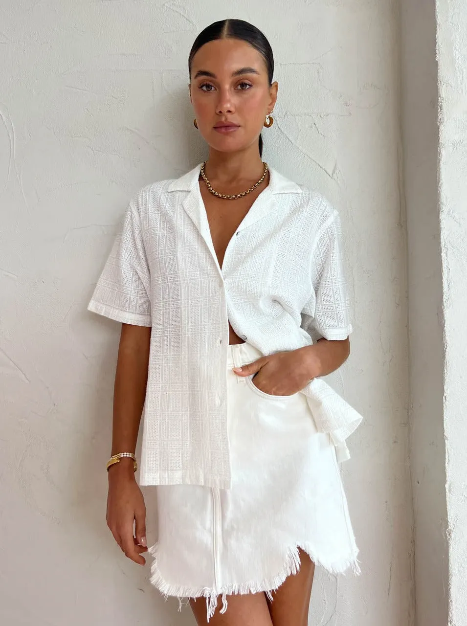 Assembly Label Broderie Anglaise Camp Shirt in White