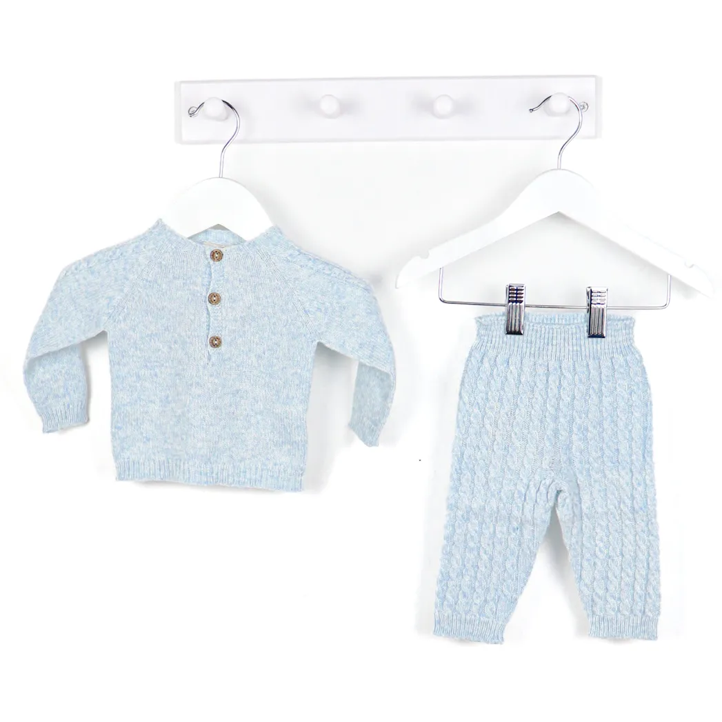 AW Wedoble Boys Pale Blue Knitted 2 Piece Cashmere  Blend Set