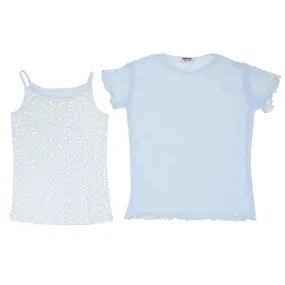 Baby Blue Mesh Top & Sleeveless Blouse