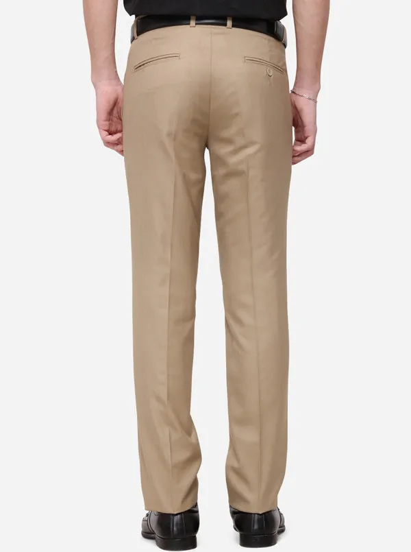 Beige Solid Slim Fit Formal Trouser | Greenfibre