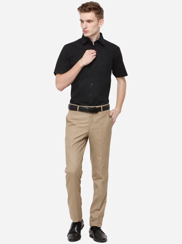 Beige Solid Slim Fit Formal Trouser | Greenfibre