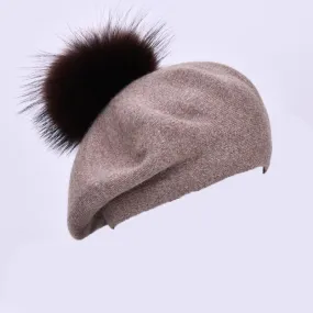 Beret with PomPom - Mocha