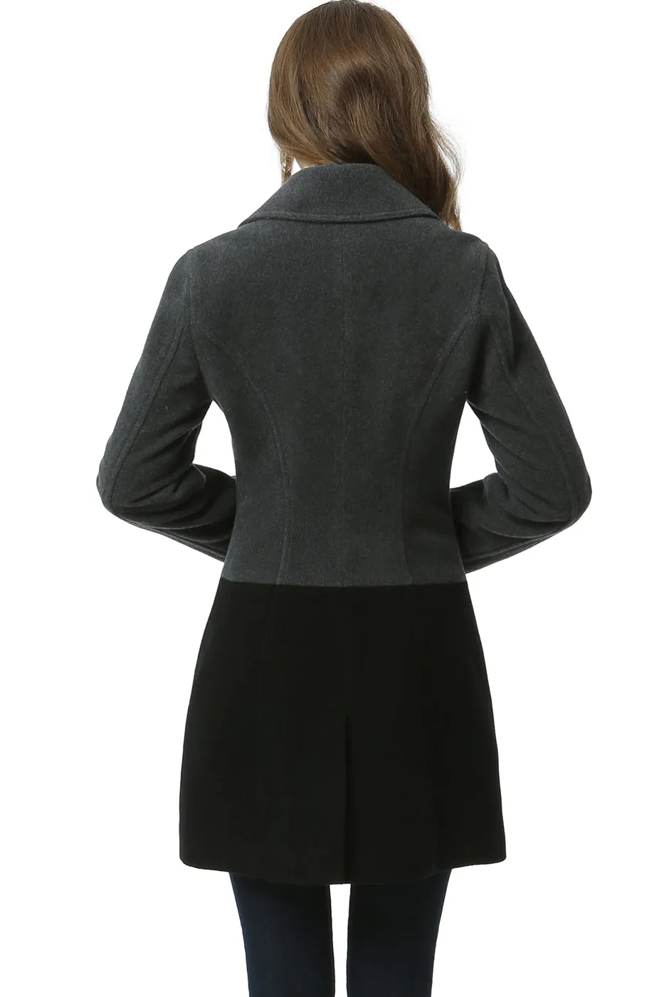 BGSD Women Riley Color Block Wool Pea Coat