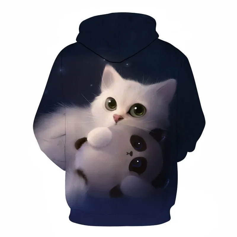 Black and white cat 3D Pouplar hoodie woman kawaii harajuku summer and fall casual top plus 6XL