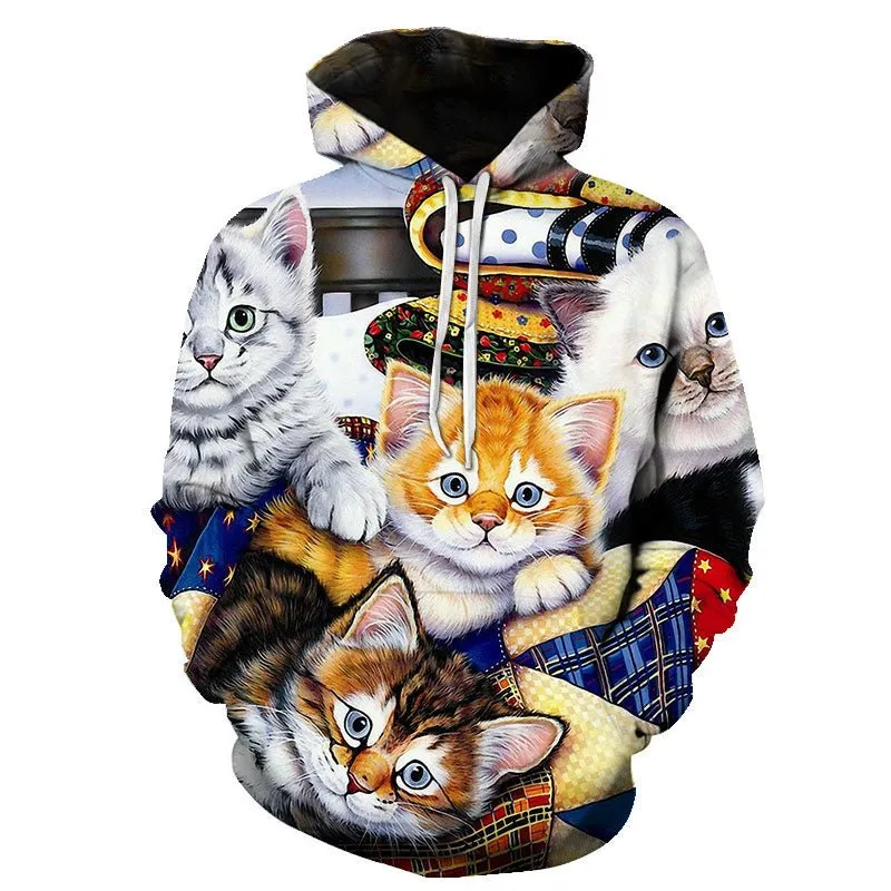 Black and white cat 3D Pouplar hoodie woman kawaii harajuku summer and fall casual top plus 6XL