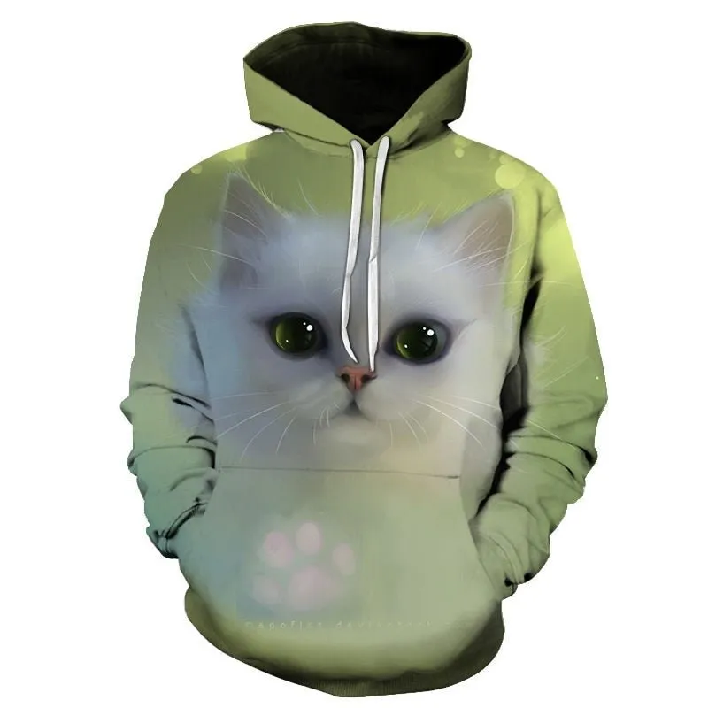 Black and white cat 3D Pouplar hoodie woman kawaii harajuku summer and fall casual top plus 6XL