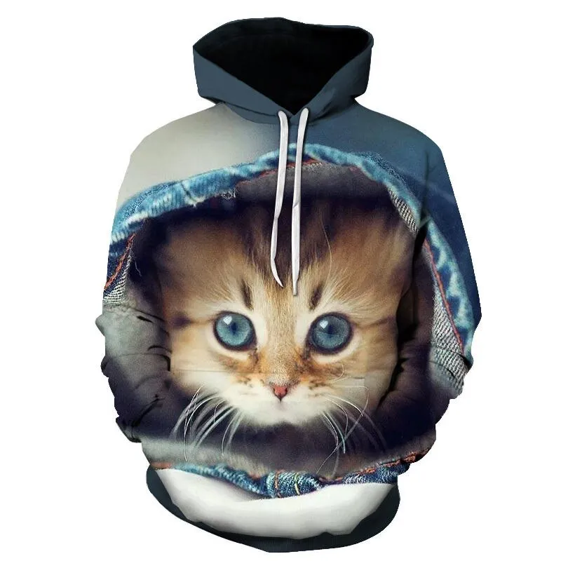 Black and white cat 3D Pouplar hoodie woman kawaii harajuku summer and fall casual top plus 6XL