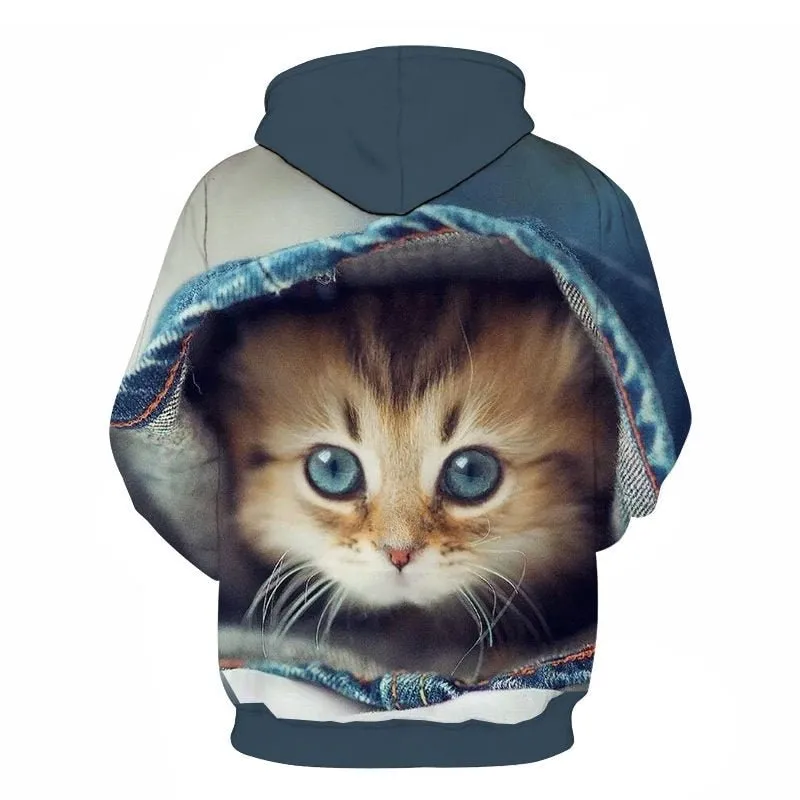 Black and white cat 3D Pouplar hoodie woman kawaii harajuku summer and fall casual top plus 6XL