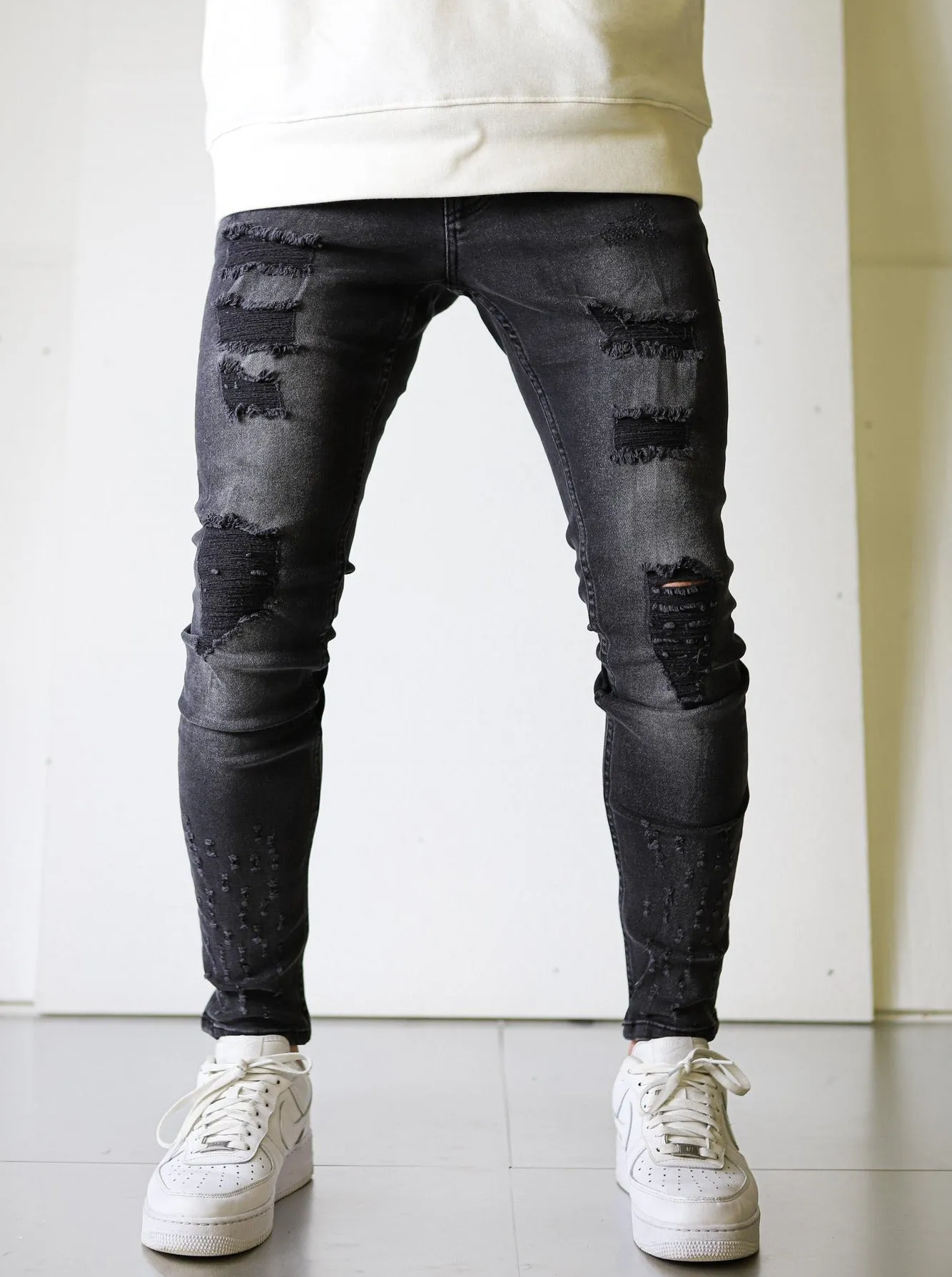 Black Fade Ripped Skinny Jeans