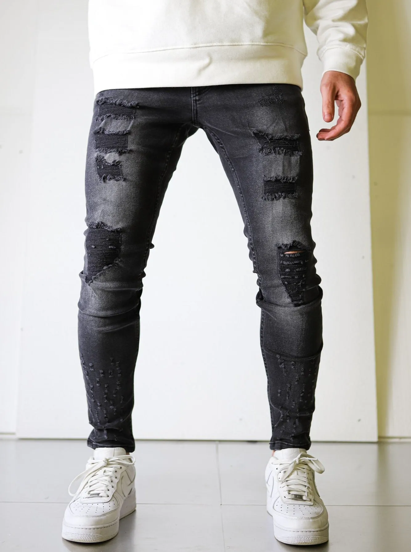 Black Fade Ripped Skinny Jeans