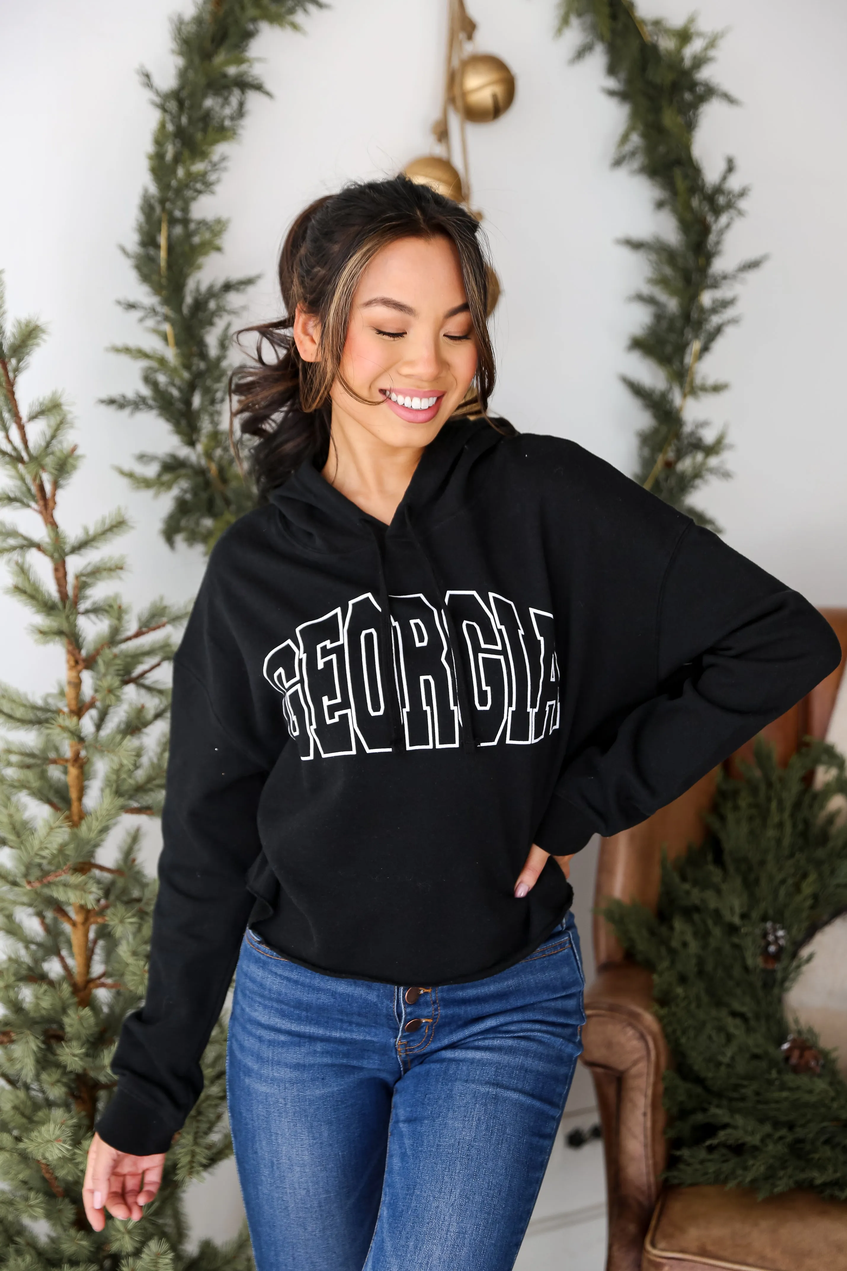 Black Georgia Cropped Hoodie