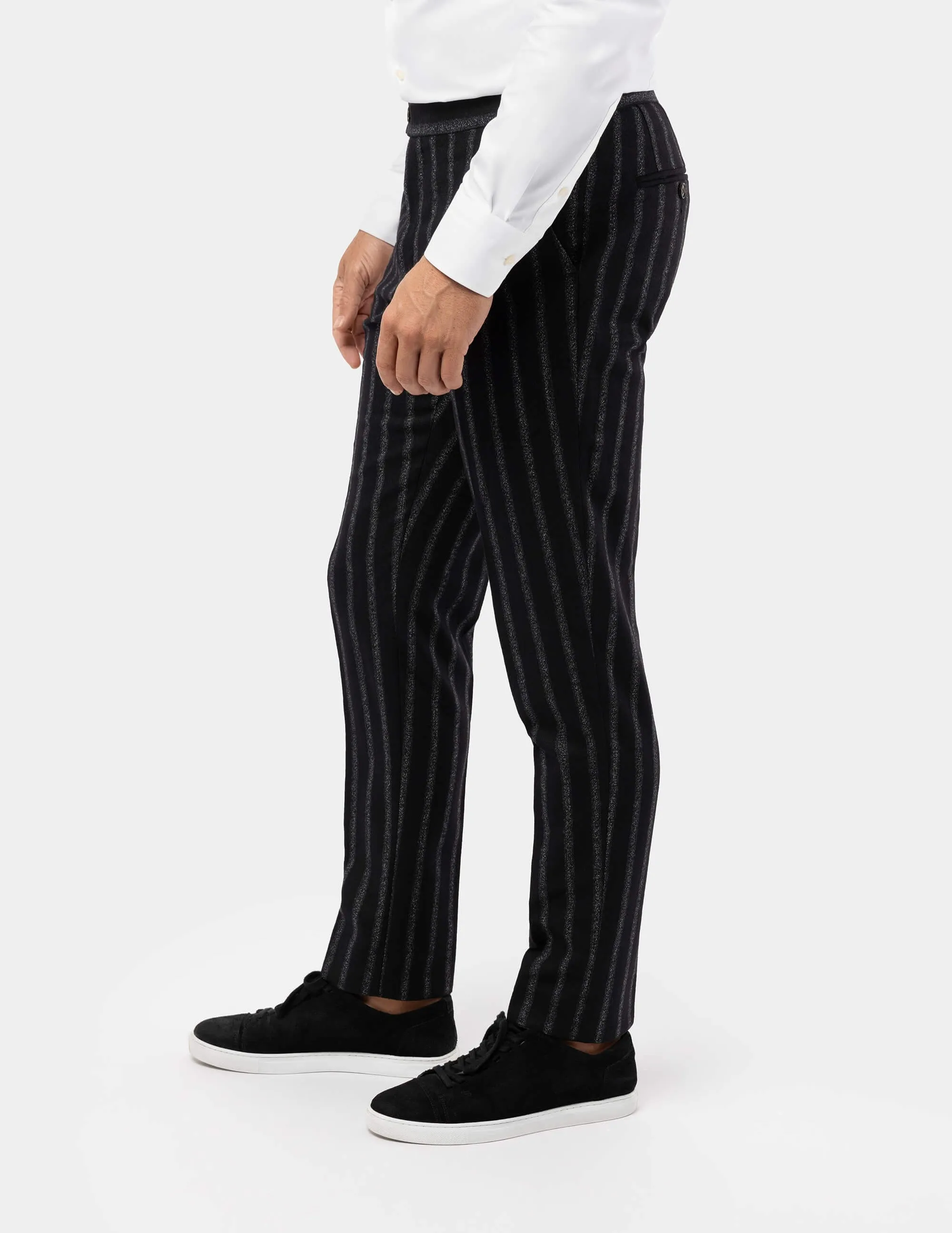 Black White Stripes Wool Trousers