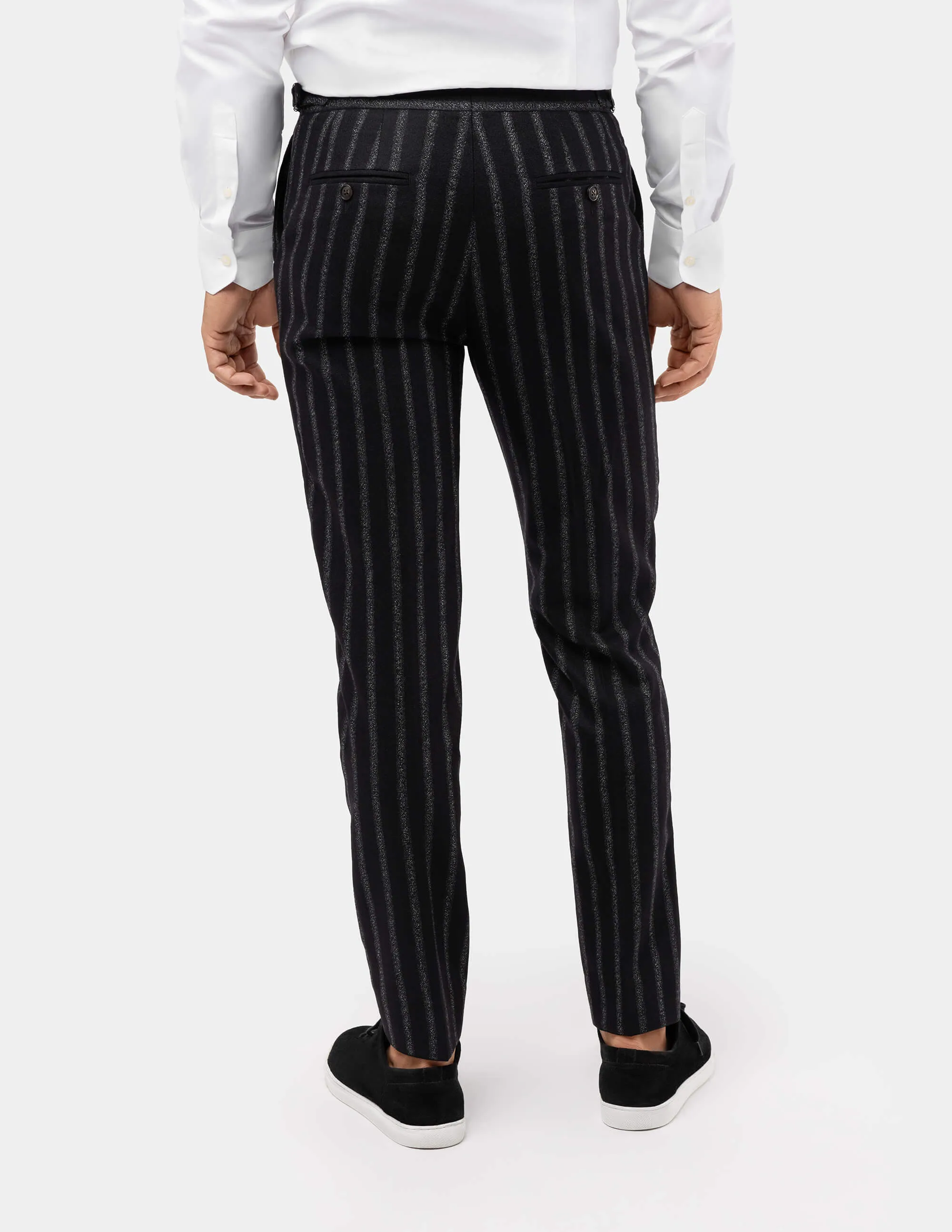 Black White Stripes Wool Trousers