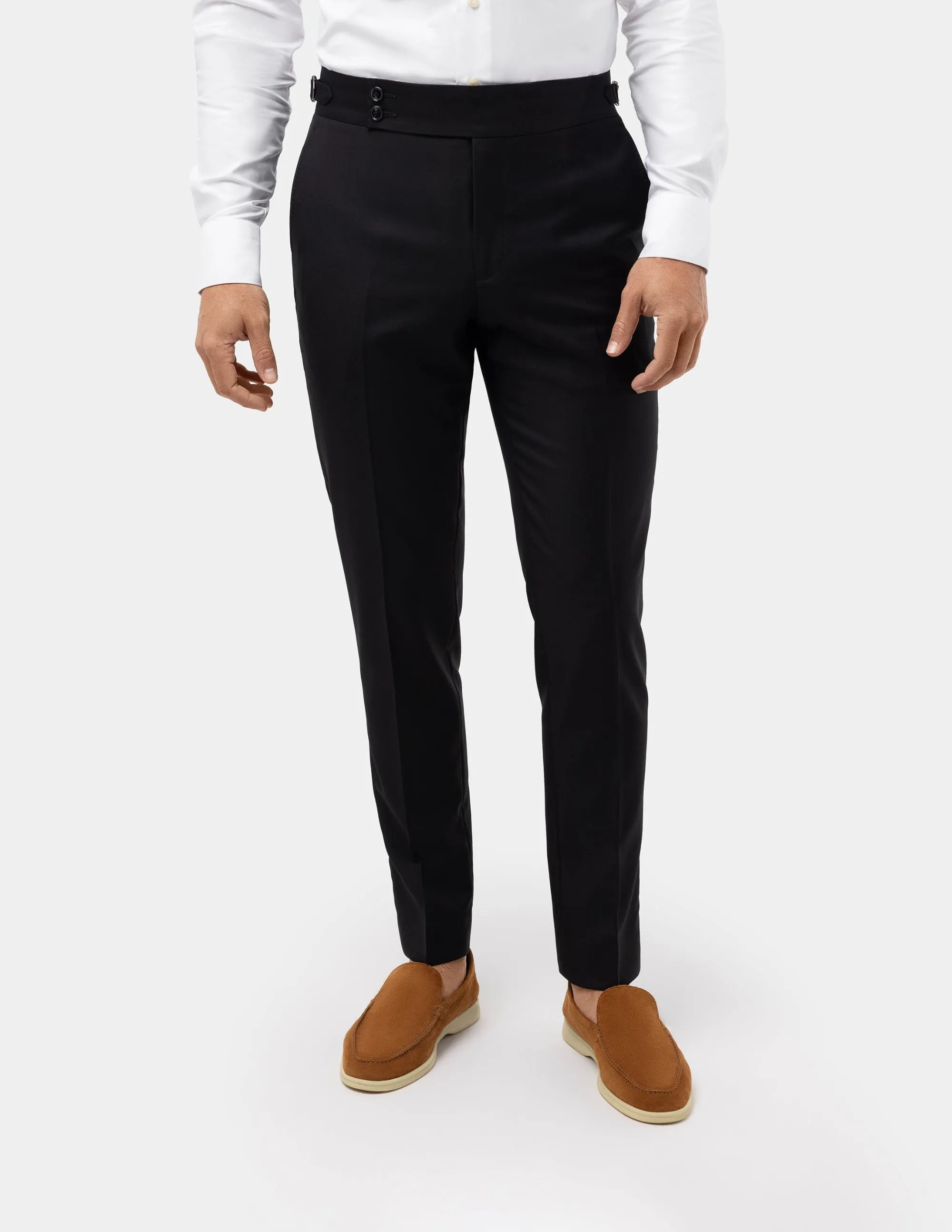 Black Wool Trousers Double Button