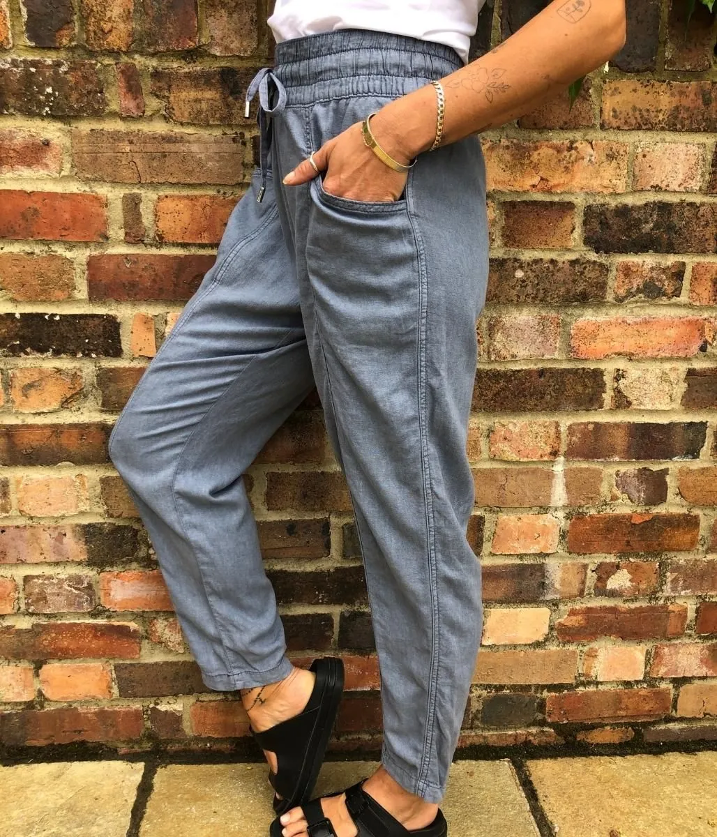 Blue Linen Blend Joggers