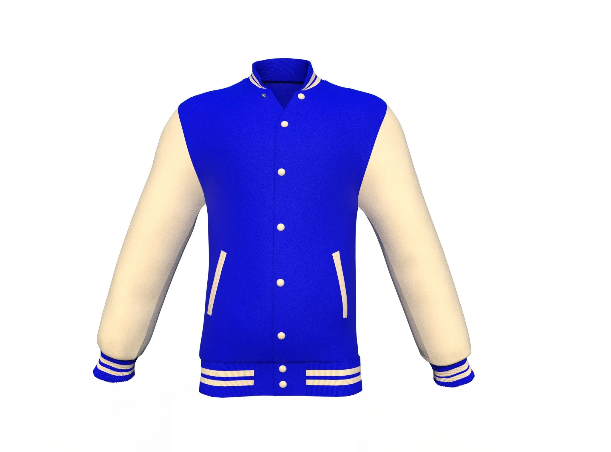 Blue Varsity Letterman Jacket with Cream Sleeves