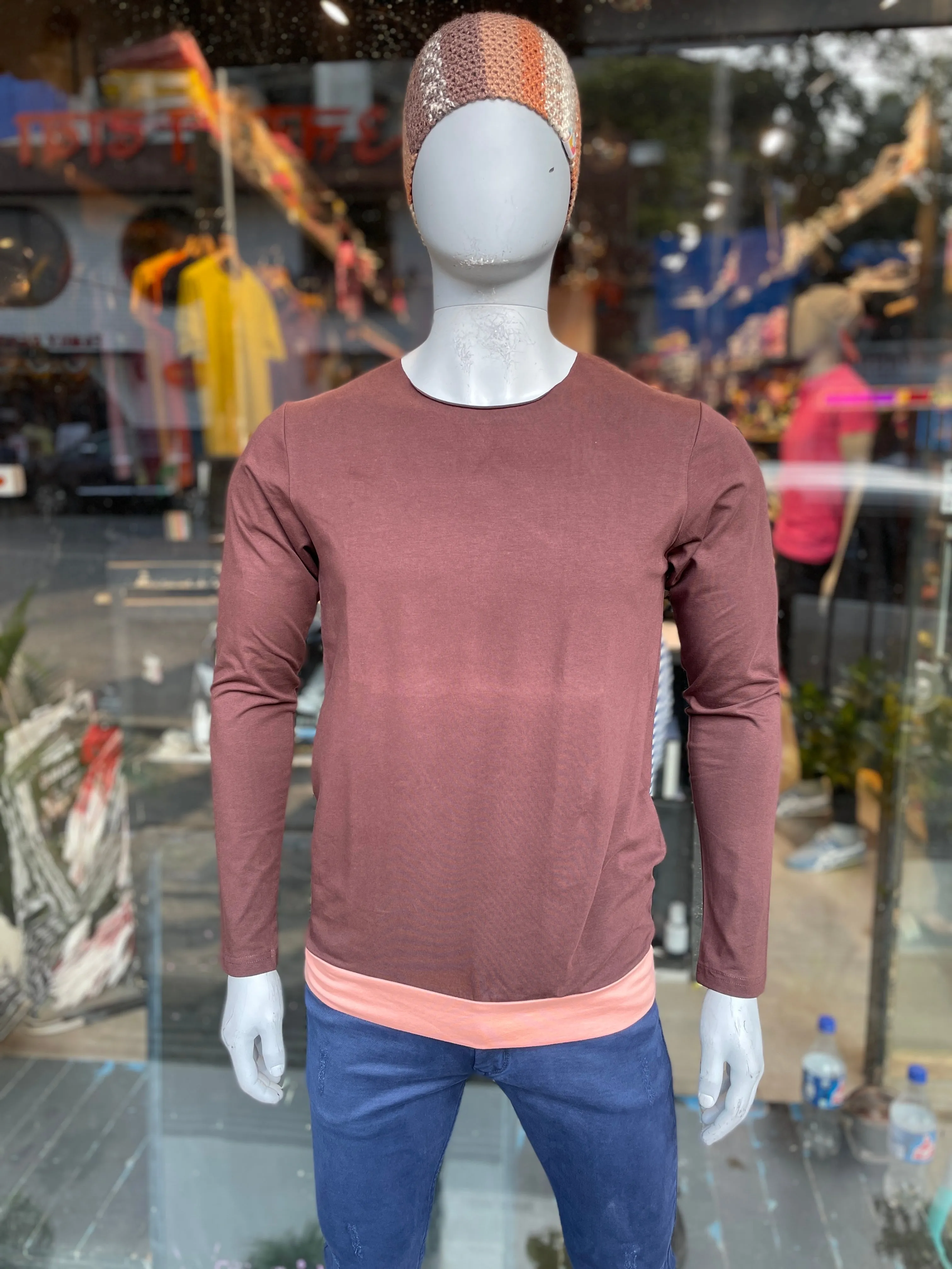 Brown Colour Block With Peach Tee