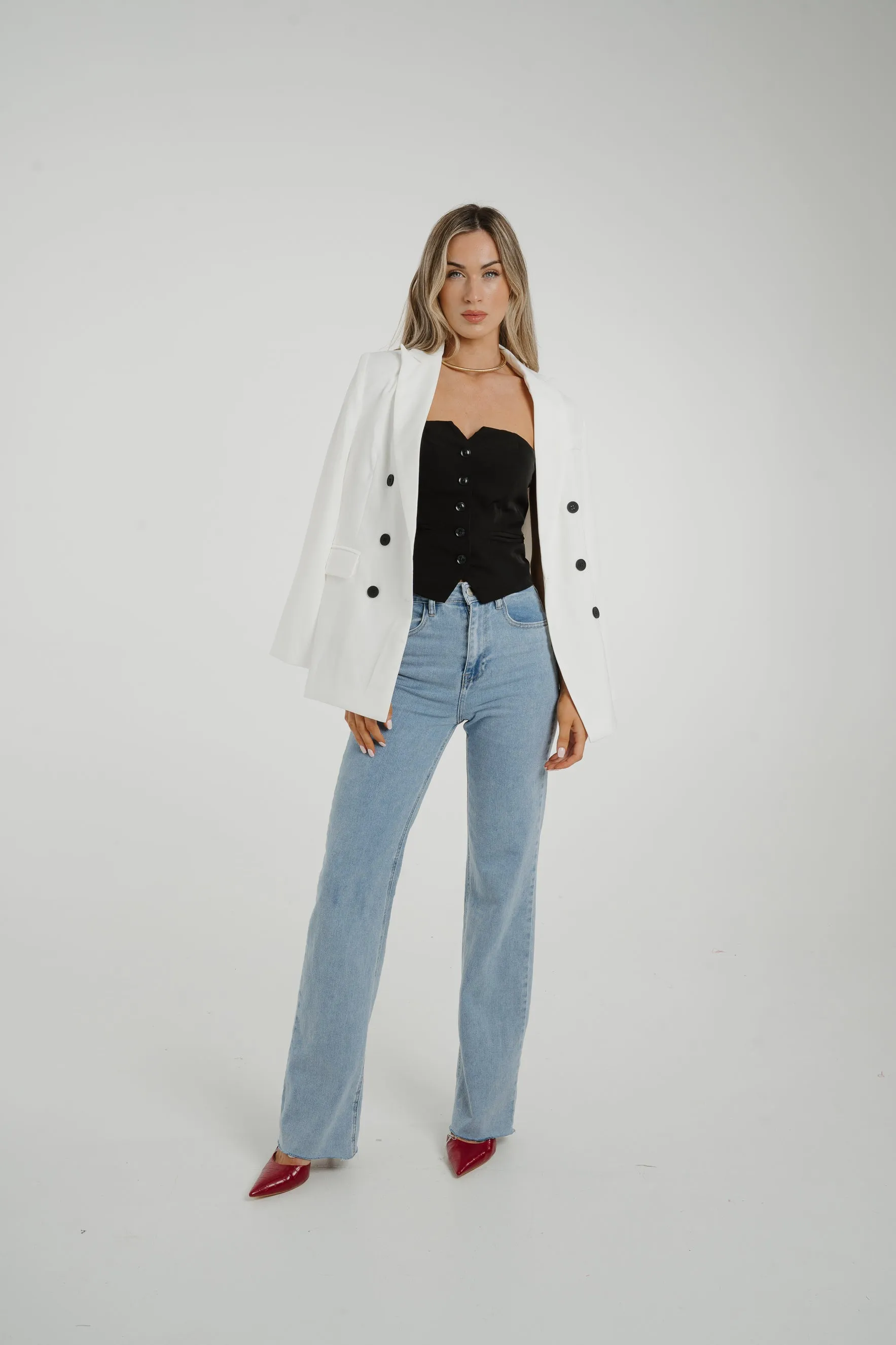 Caitlyn Black Button Blazer In White