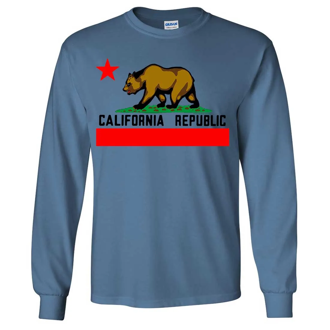 California Republic Borderless Bear Flag Black Text Long Sleeve Shirt