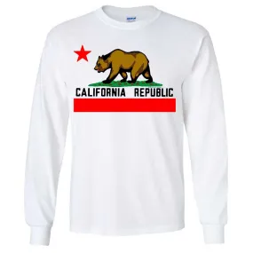 California Republic Borderless Bear Flag Black Text Long Sleeve Shirt