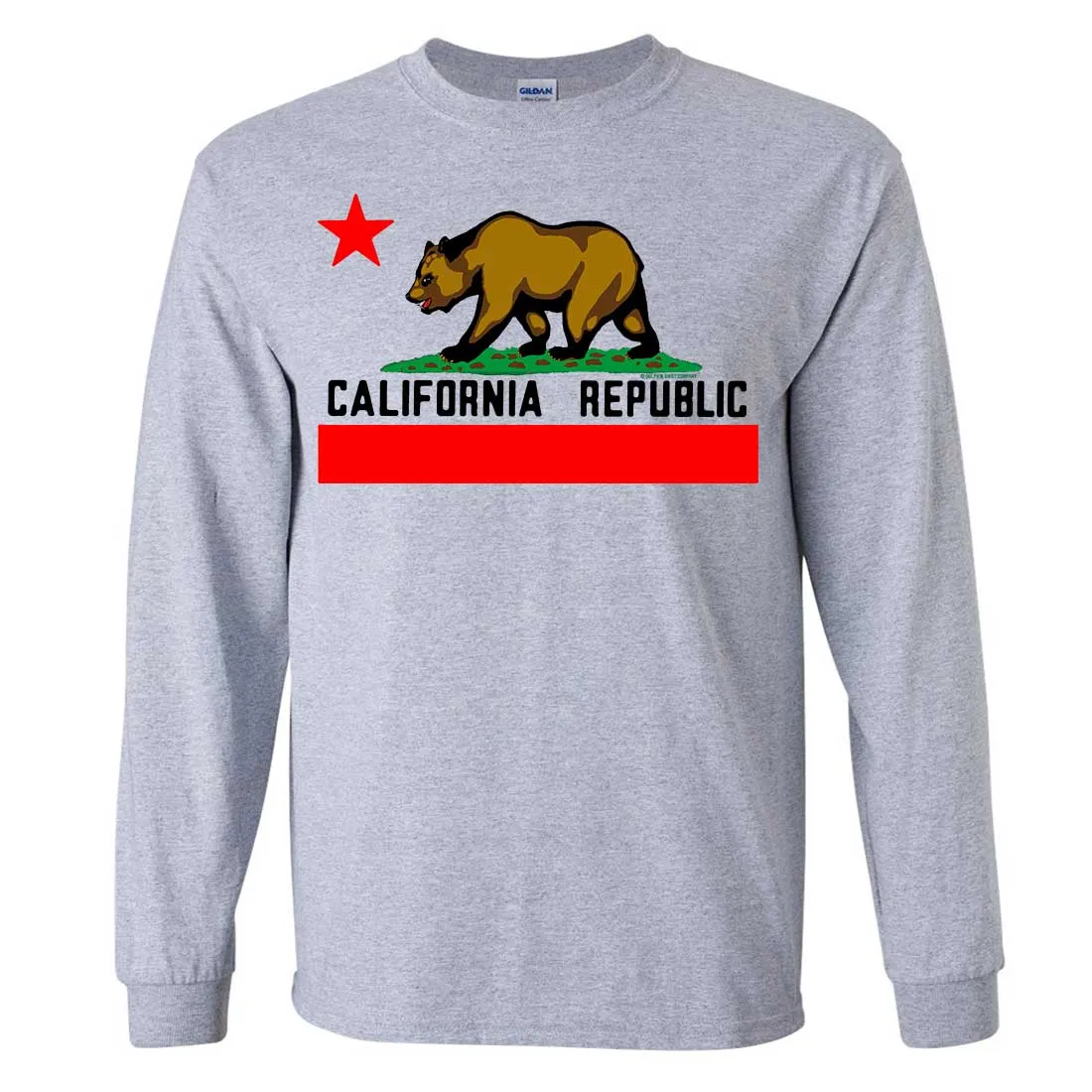 California Republic Borderless Bear Flag Black Text Long Sleeve Shirt