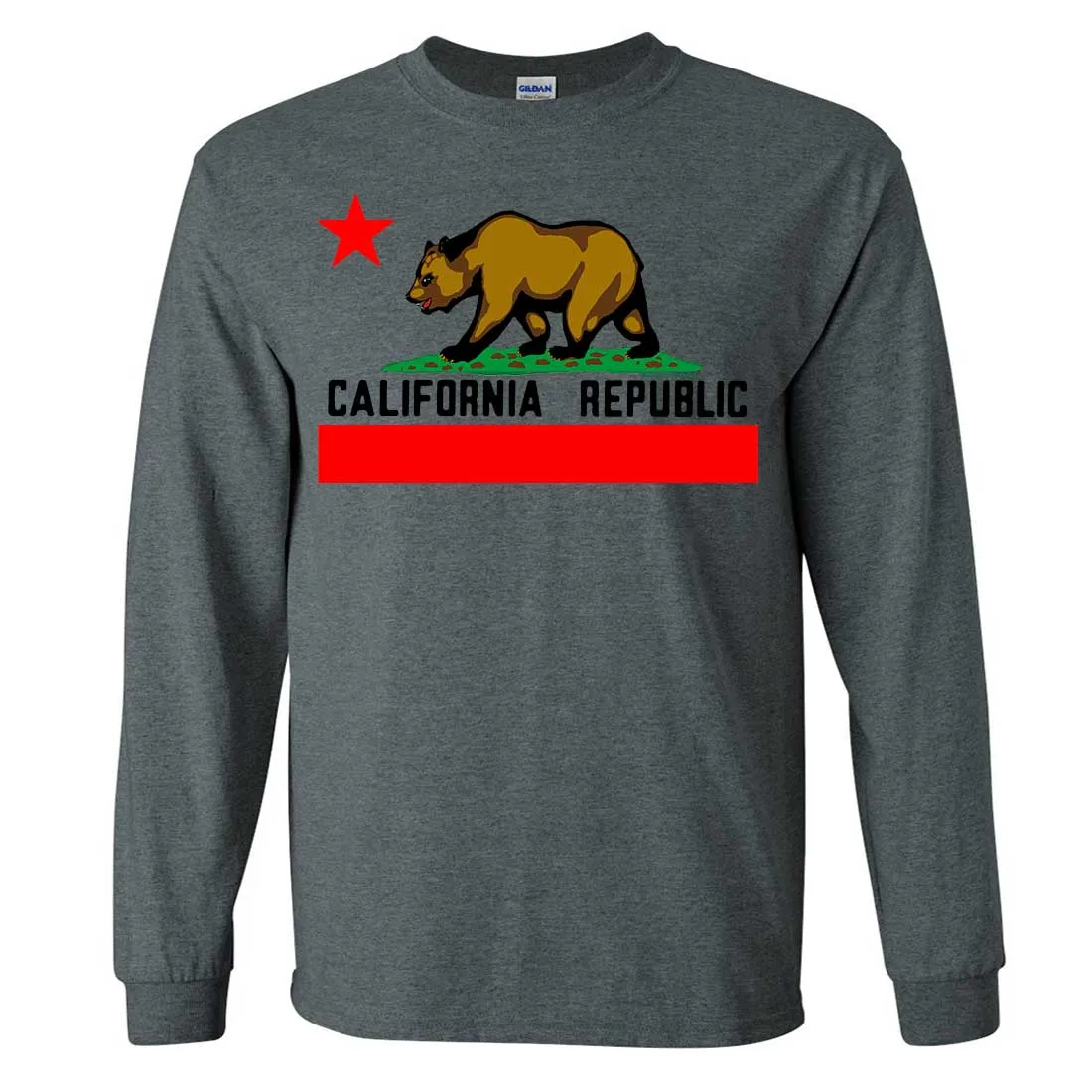 California Republic Borderless Bear Flag Black Text Long Sleeve Shirt