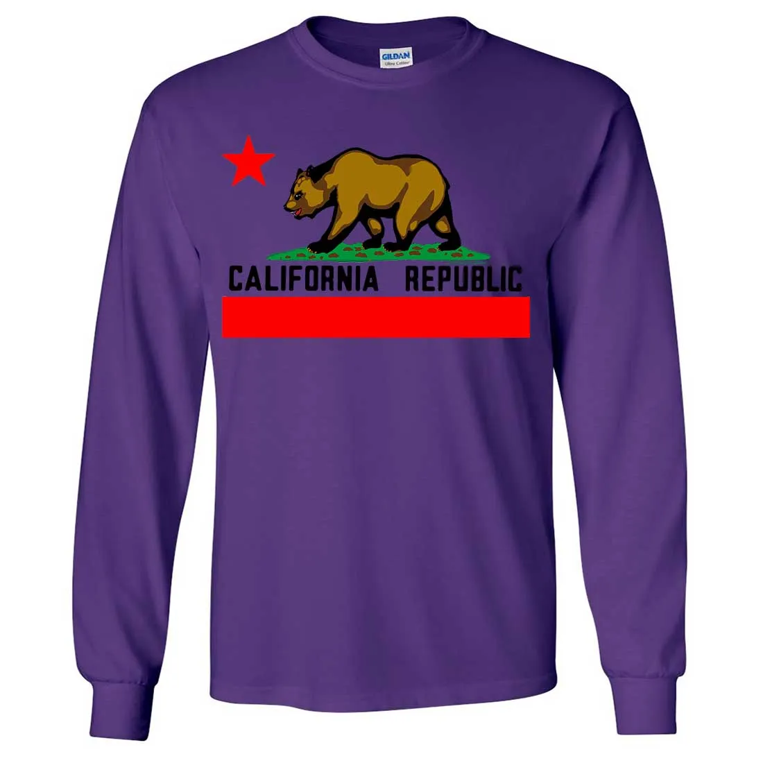 California Republic Borderless Bear Flag Black Text Long Sleeve Shirt