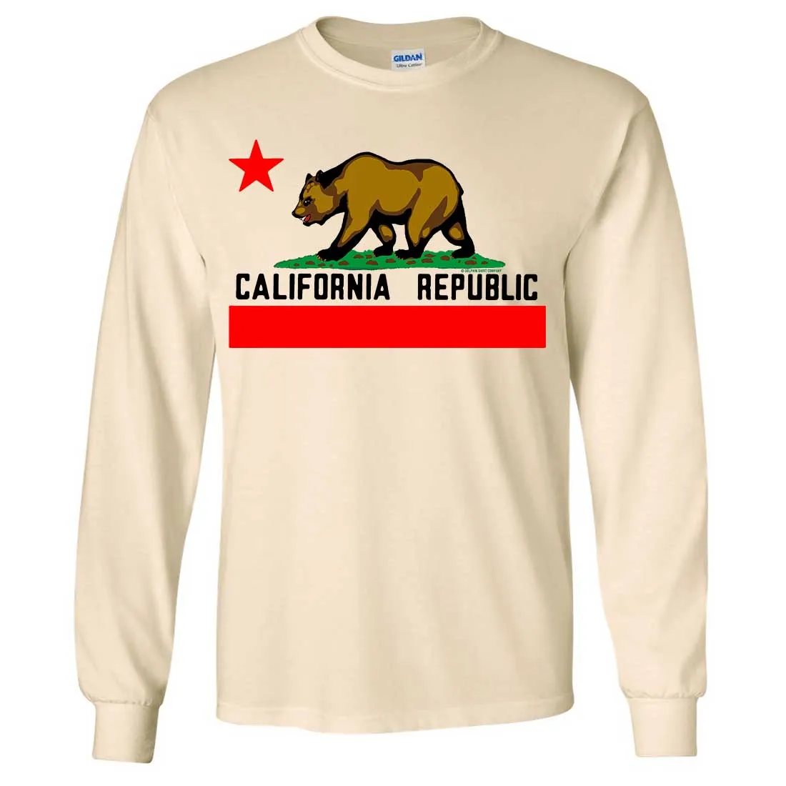 California Republic Borderless Bear Flag Black Text Long Sleeve Shirt