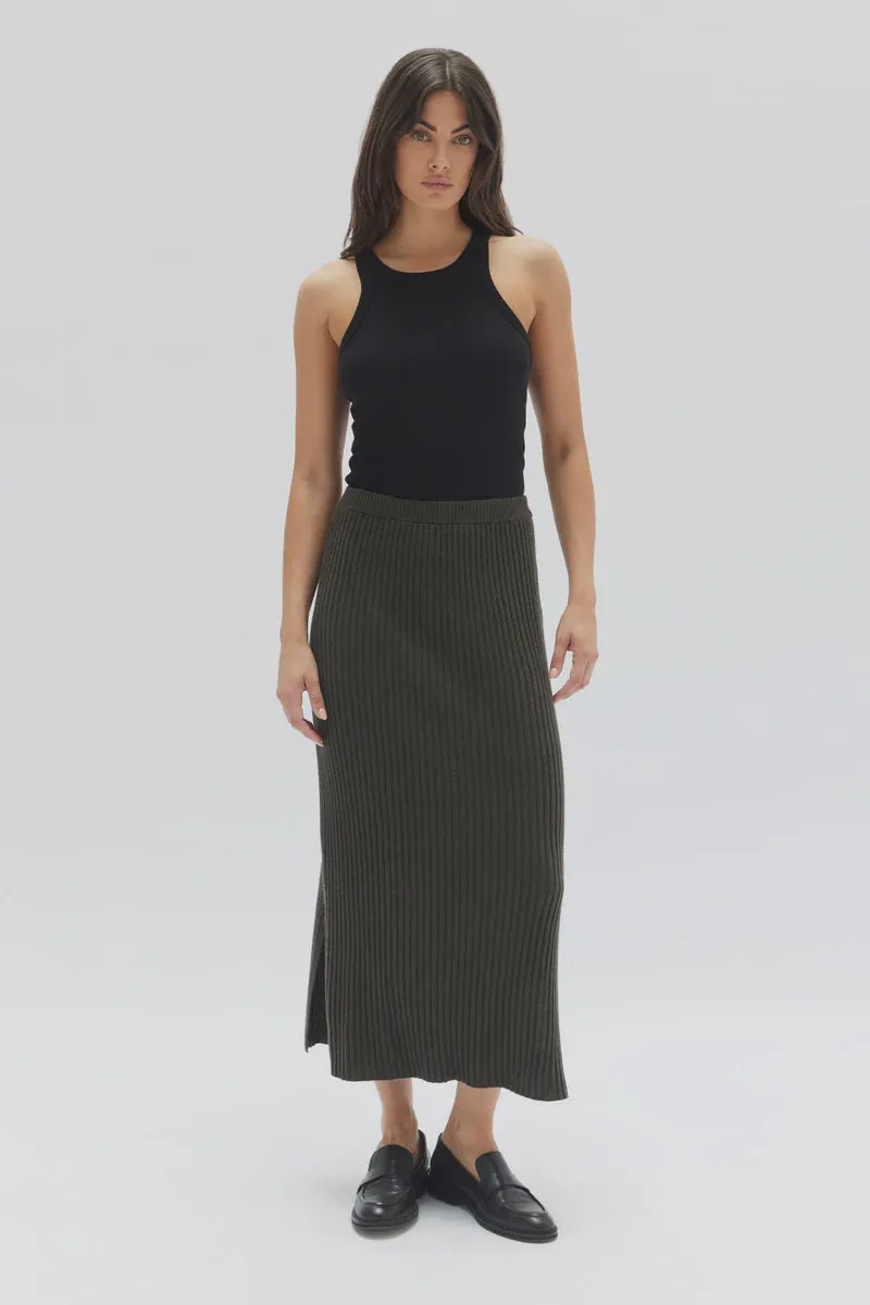 Cashmere Rib Skirt Olive