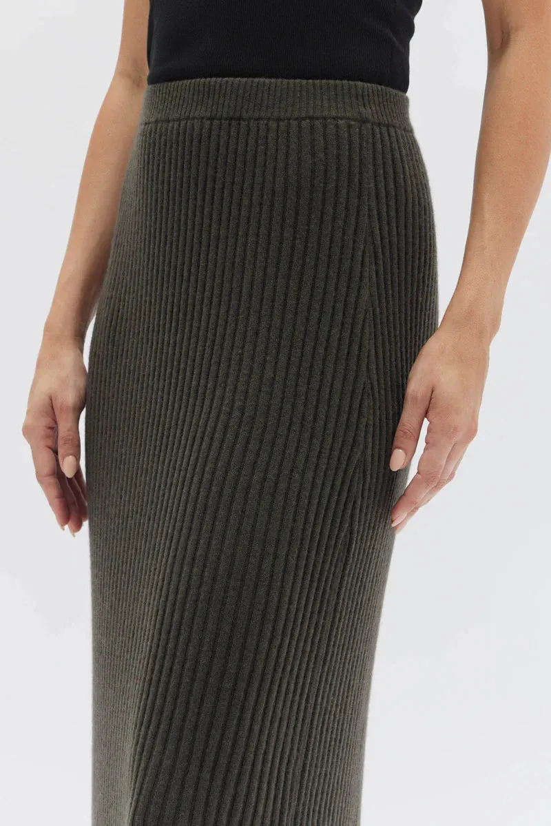 Cashmere Rib Skirt Olive