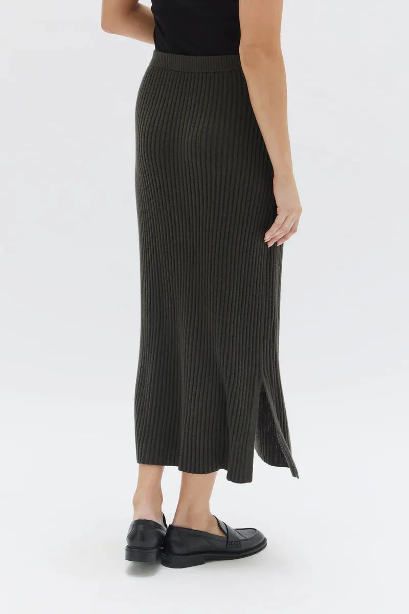 Cashmere Rib Skirt Olive