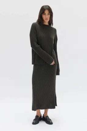 Cashmere Rib Skirt Olive