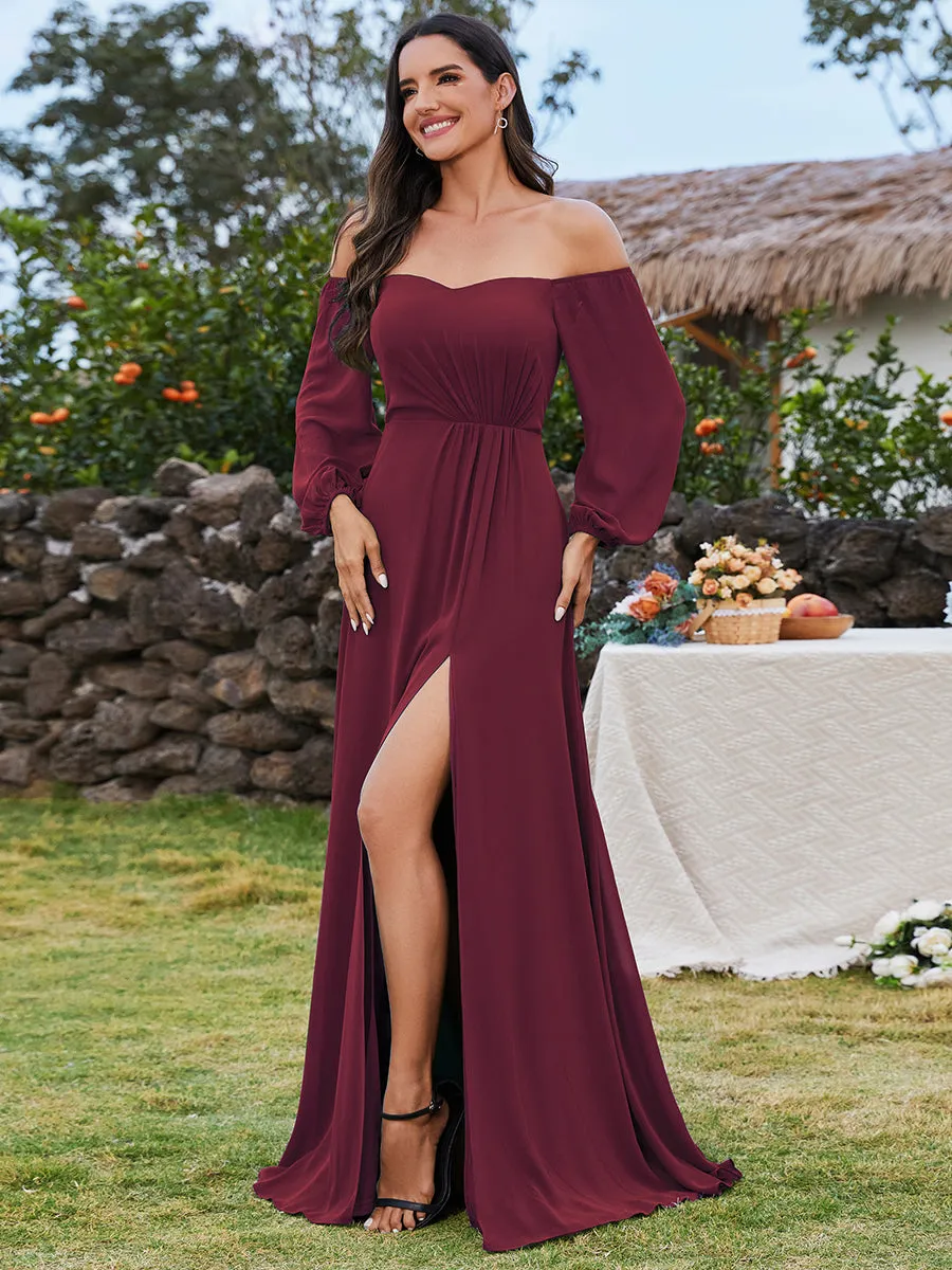 Chiffon Maxi Long One Shoulder Wholesale Evening Dresses With Lantern Sleeves