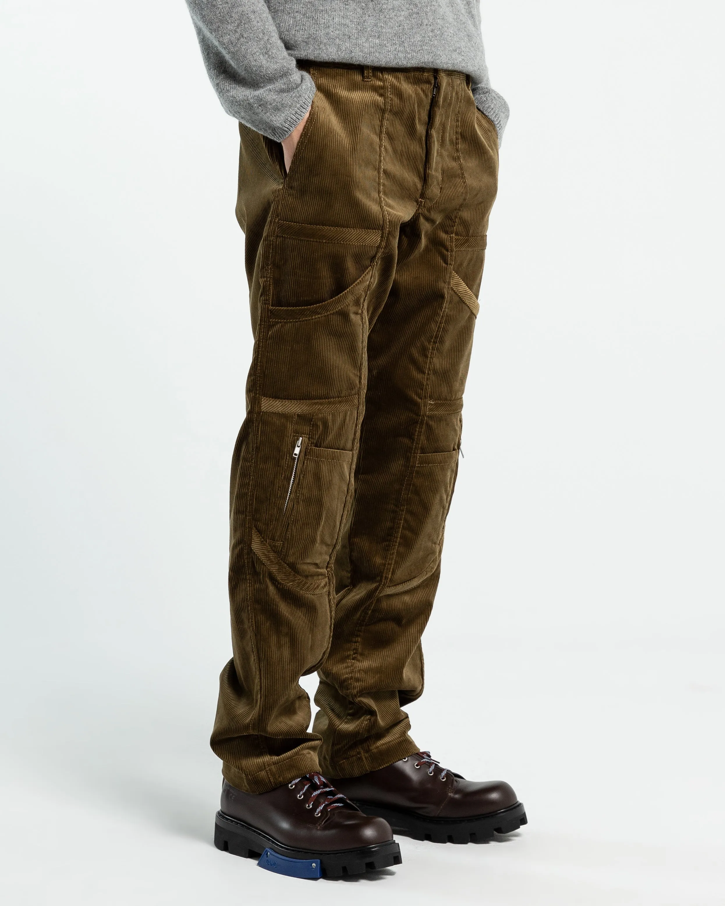 Corduroy Paneled Cargo Pant in Brown