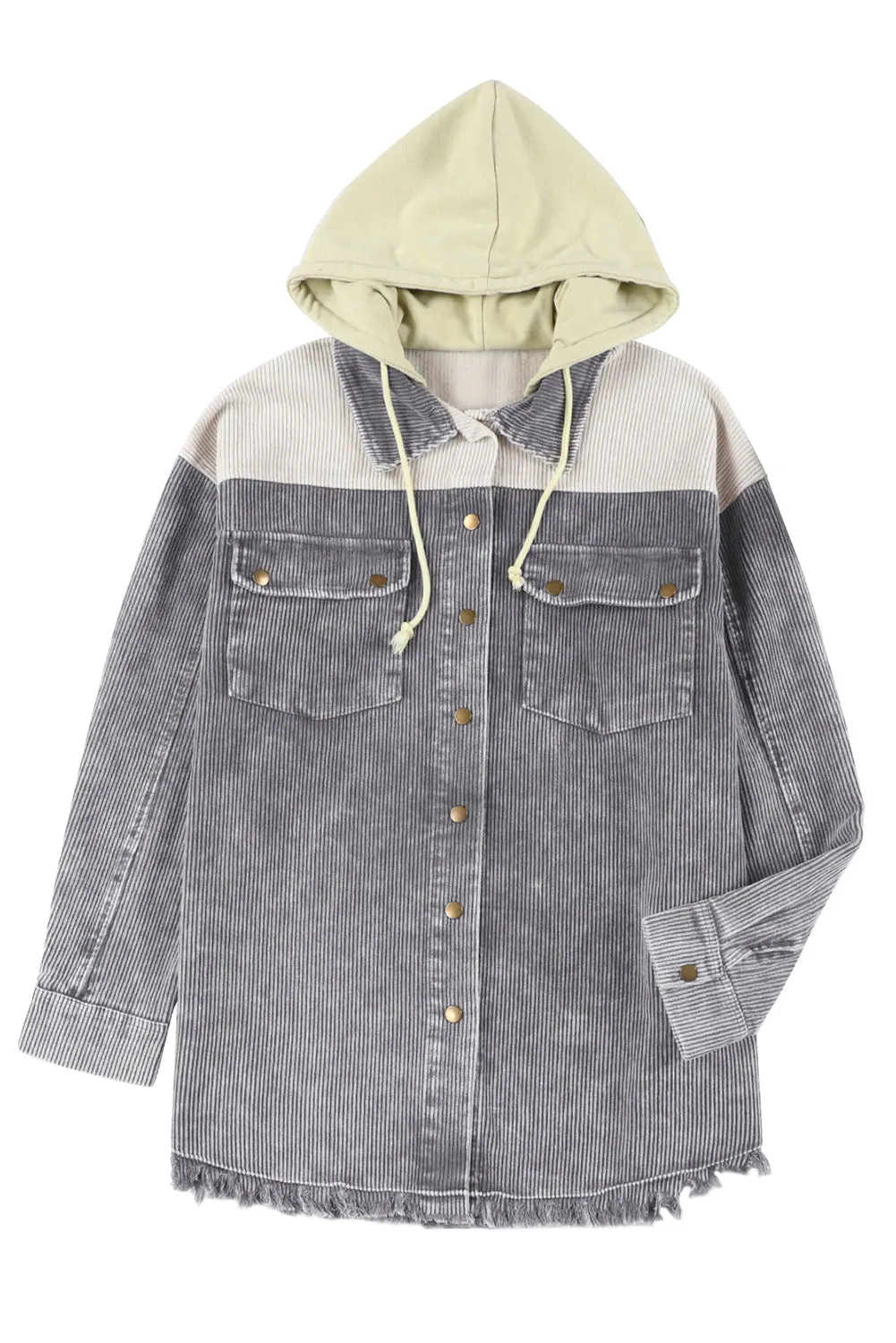 Corduroy Shacket Jacket Button Down Hooded Coat with Pockets