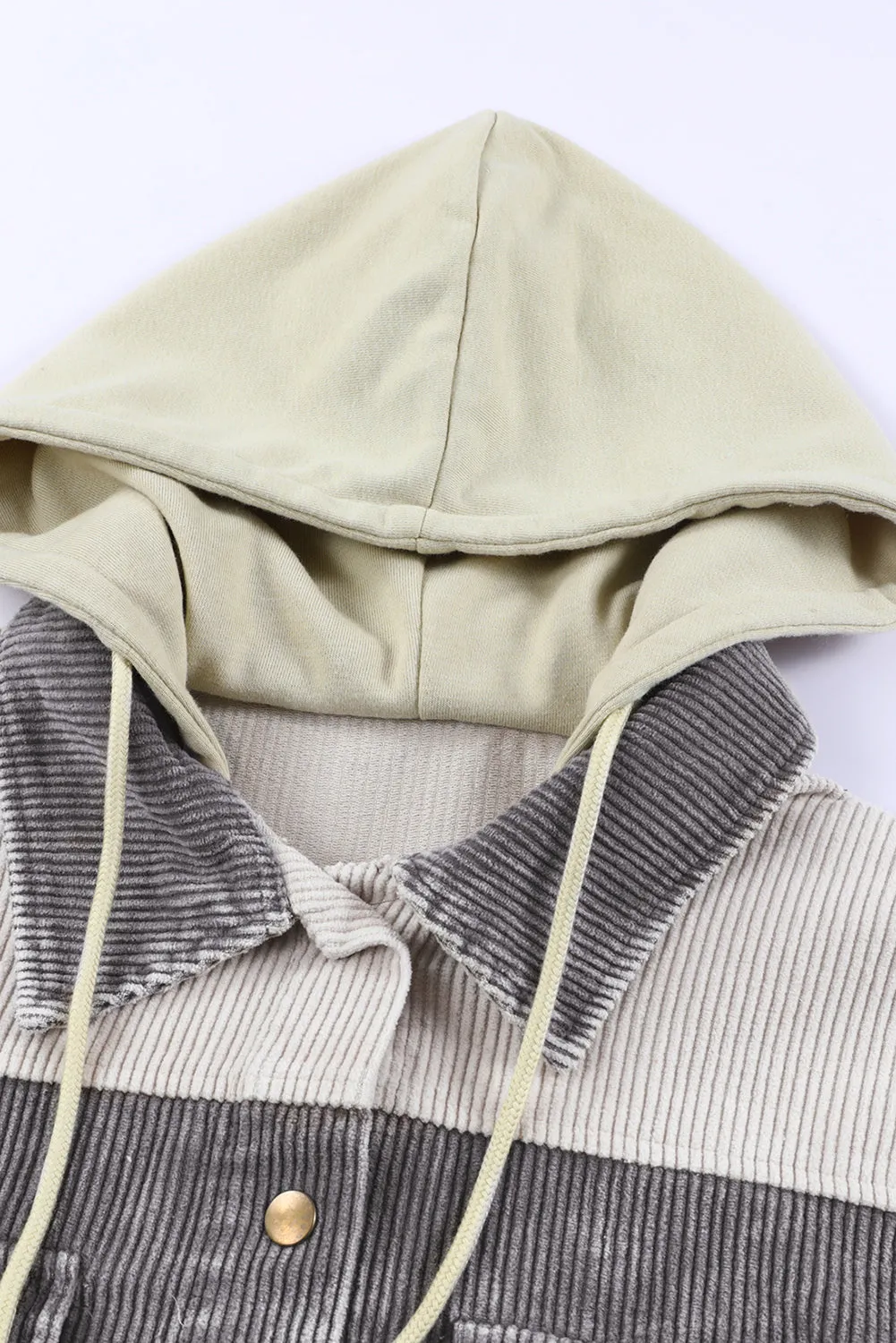 Corduroy Shacket Jacket Button Down Hooded Coat with Pockets