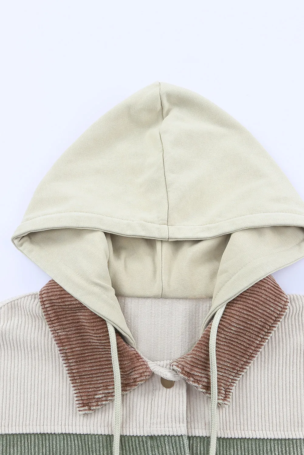 Corduroy Shacket Jacket Button Down Hooded Coat with Pockets