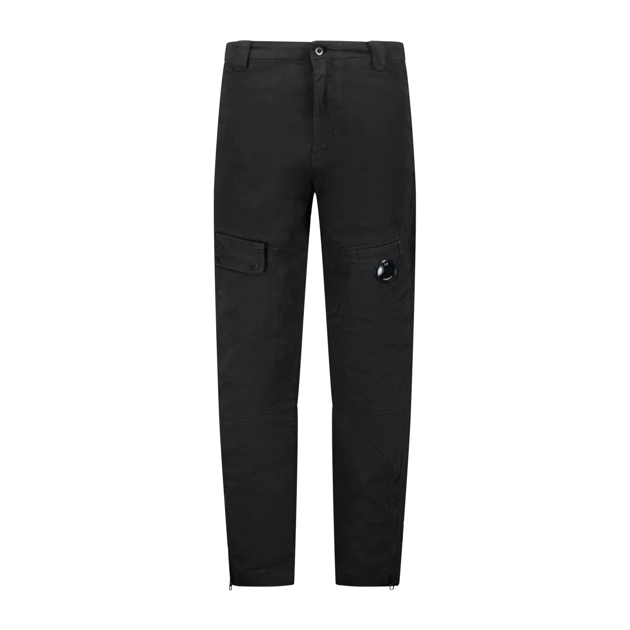 CP COMPANY Lens Zip Cuff Stretch Sateen Cargo Pants Black