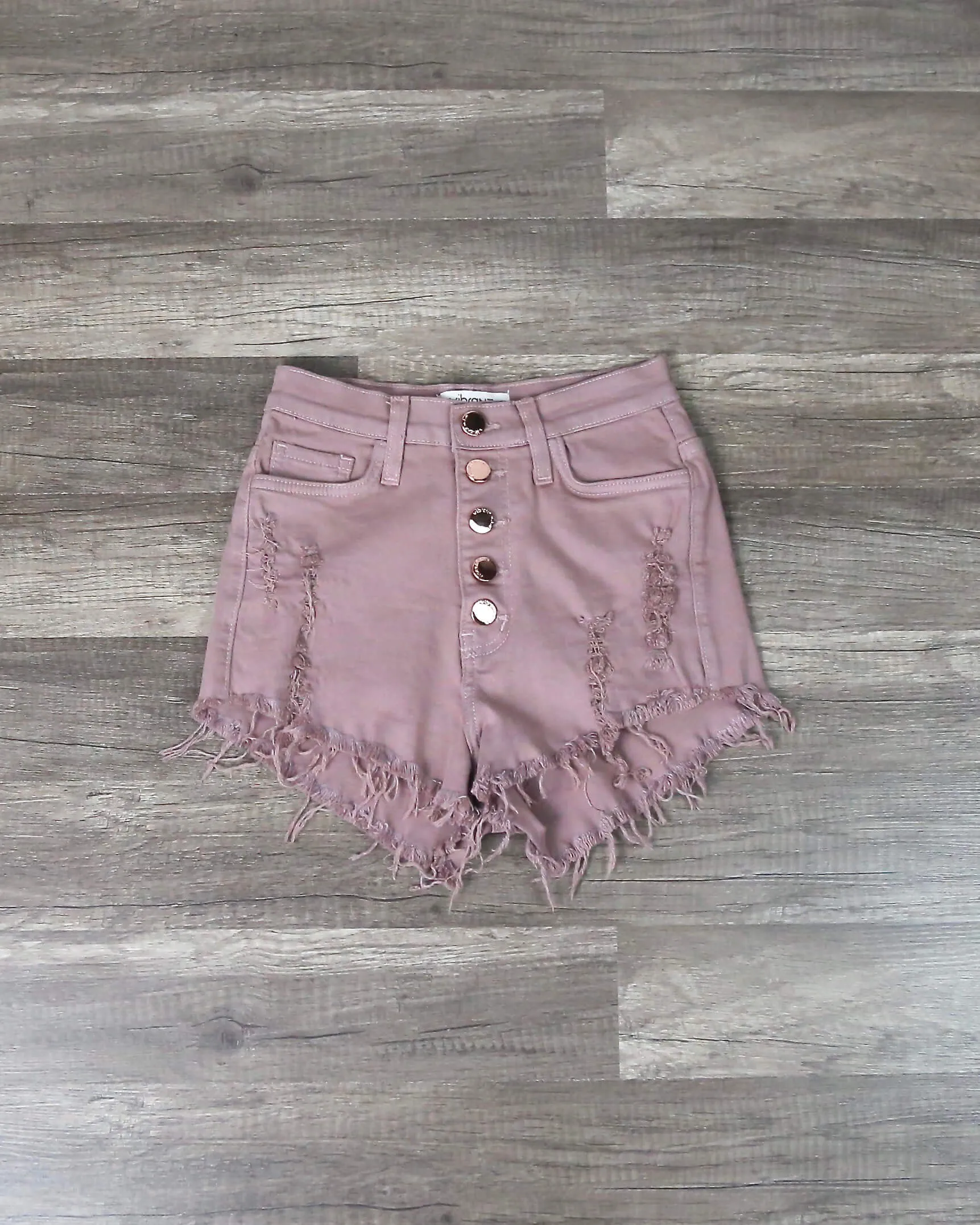 Distressed Button Down Shorts in Pink