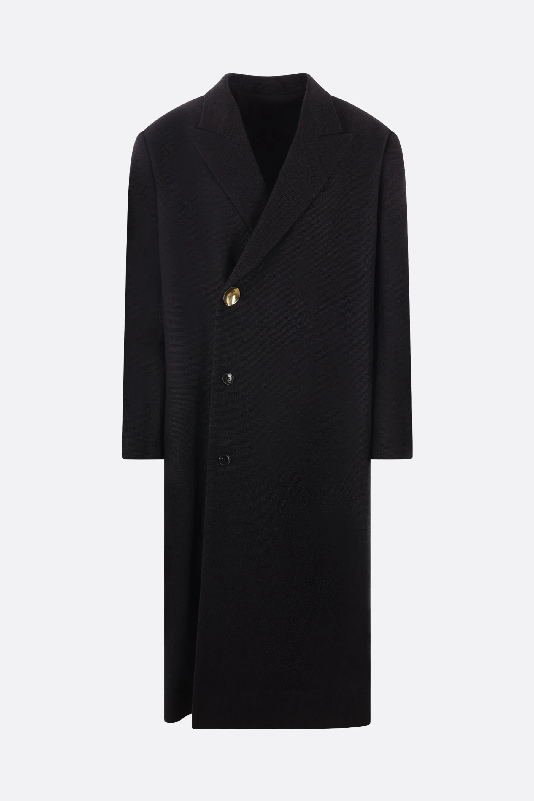 double-breasted stretch linen and cotton oversized coat