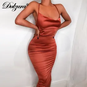 Dulzura Satin Lace Up Summer Bodycon Long Midi Sleeveless Backless elegant Party Sexy club Dress