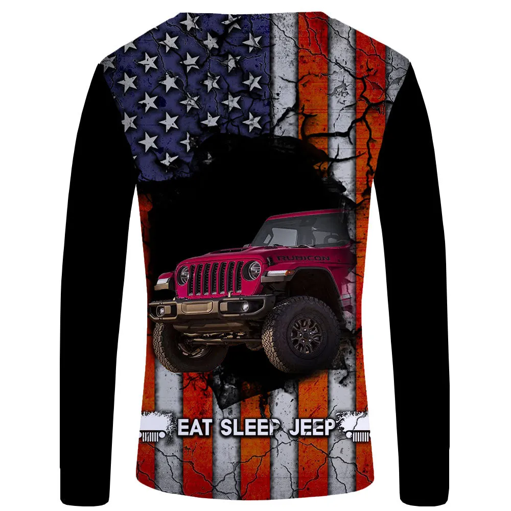 Eat Sleep Jeep Flag - USA Flag UPF 50  Long Sleeve Shirt